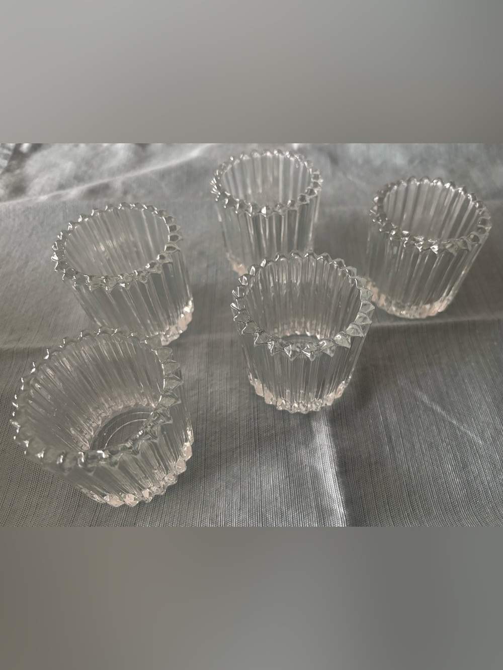 Vintage Set of 5 Ribbed Indiana Glass Clear Votive Holders. Heavy/Good Quality